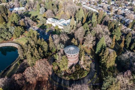 Aerial View Of Old Water Tower Volunteer Park Conservatory And Seattle