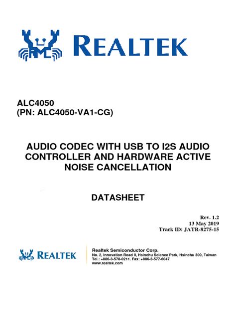 ALC4050 DataSheet 1.2 | PDF | Microcontroller | Usb