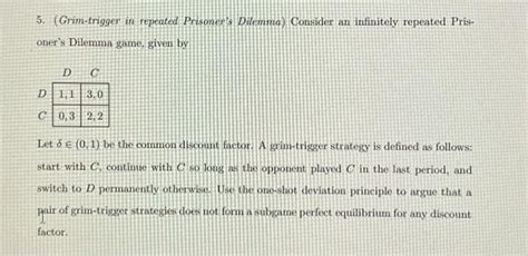 Solved Grim Trigger In Repeated Prisoner S Dilemma Chegg