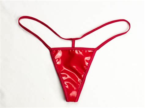 Super Low Cut Cherry Red Vinyl G String Sexy Faux Leather PVC G String