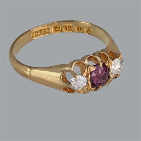 Diamond Ruby Trilogy Ring Edwardian Hallmarked Birmingham