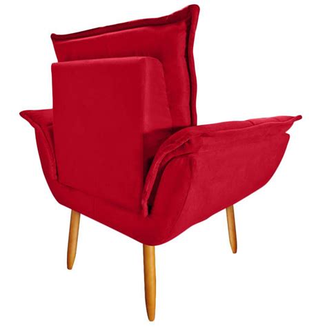 Poltrona Decorativa Opala Suede Vermelho Luxo Para Leitura Jbf