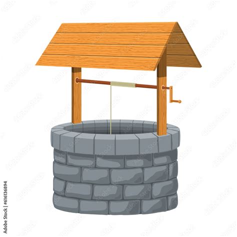 Old Village Stone Water Well With Wooden Roof Isolated On White