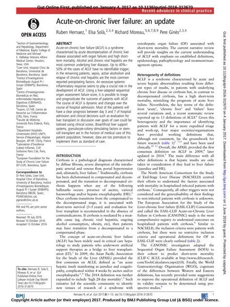 PDF Acute On Chronic Liver Failure An Updategut Bmj Content