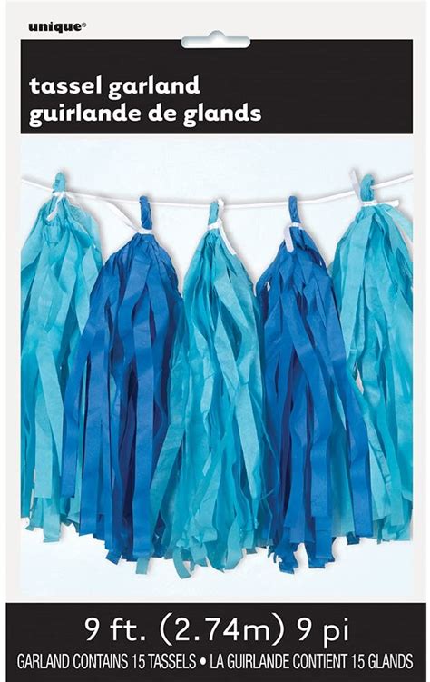 Elegant Royal And Light Blue Tissue Tassel Garland 9 Ft