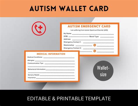 Printable Autism Emergency Card Im With Autism Alert Card Emergency