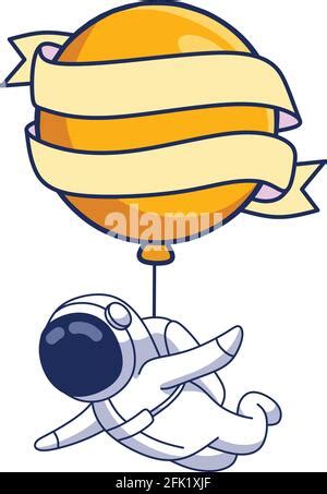 Cute Astronaut Cartoon Floating With Balloon Planet In Space Background