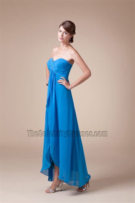 Blue Strapless Sweetheart Prom Gown Bridesmaid Evening Dresses