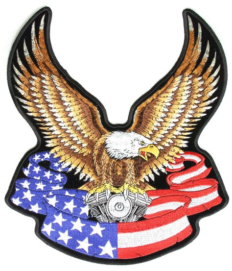 Eagle On American Flag Banner And Engine Patch Large Eagle Patches