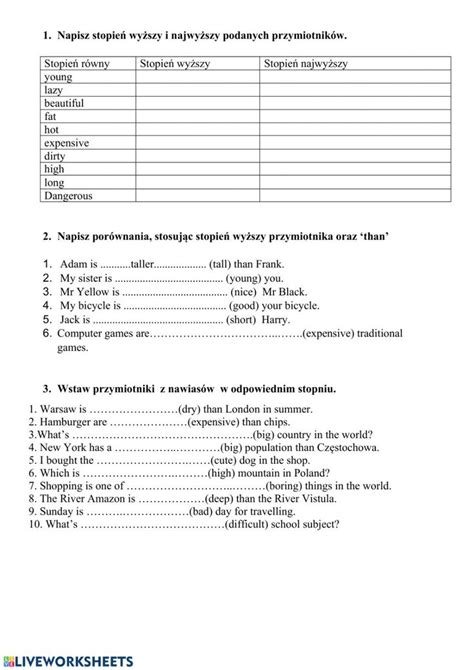 Stopniowanie Przymiotnik W Worksheet English For Students English