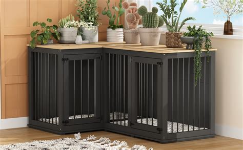 Lovinouse Corner Dog Crate Furniture For 2 Dogs Indoor