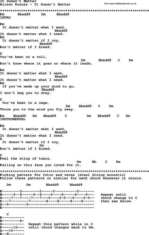 It Doesn't Matter - Bluegrass lyrics with chords