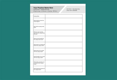 Exploring Schema Coping Modes Worksheet Editable Fillable Printable