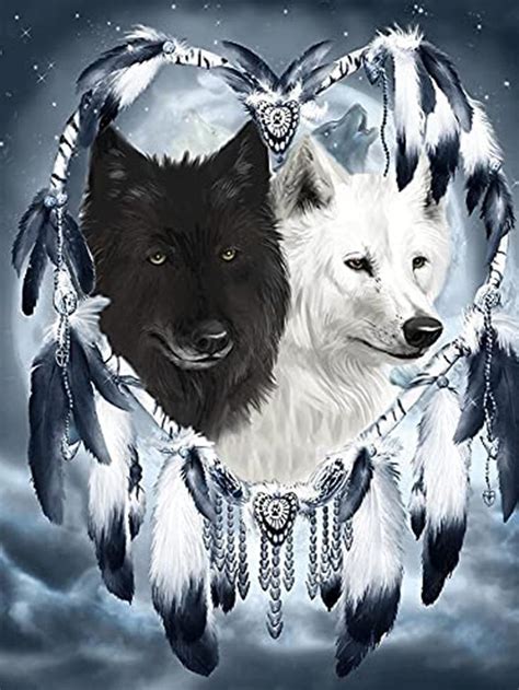 Sheehow 5d Diamond Painting Kits For Adults Wolf Dream Catcher Full