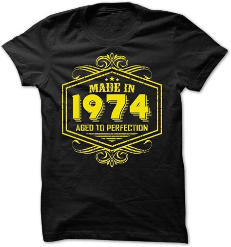 Vintage 1974 T Shirt Made In 1974 Aged To Perfection Yellow Mediumblack Amazonca Clothing