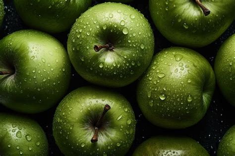 Premium AI Image | A pile of green apples with water droplets on them