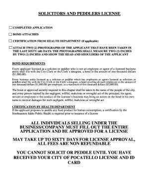 Fillable Online Pocatello Solicitors And Peddlers License City Of