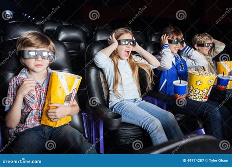 Scared Children Watching 3D Movie in Cinema Stock Image - Image of girl ...