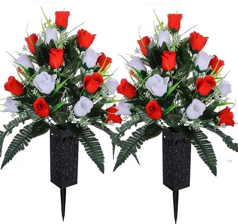 Amazon Lvxinli Sets Artificial Cemetery Flowers Outdoor Grave