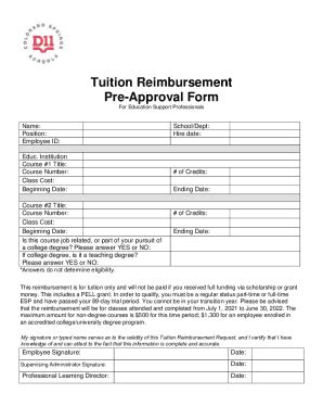 Fillable Online Tuition Reimbursement Pre Approval Form Fax Email Print