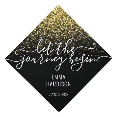 Let The Journey Begin Gold Glitter Sparkles Name Graduation Cap Topper Zazzle Graduation Cap