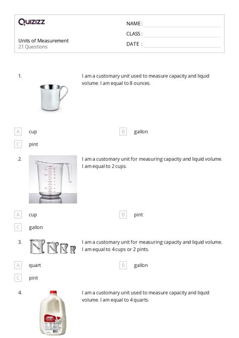 50 Measurement And Capacity Worksheets For 4th Year On Quizizz Free And Printable