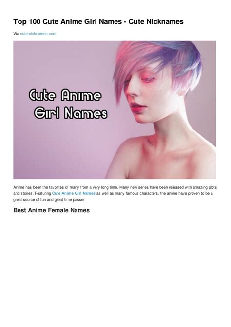 Top 100 cute anime girl names cute nicknames by Cute Nicknames - Issuu