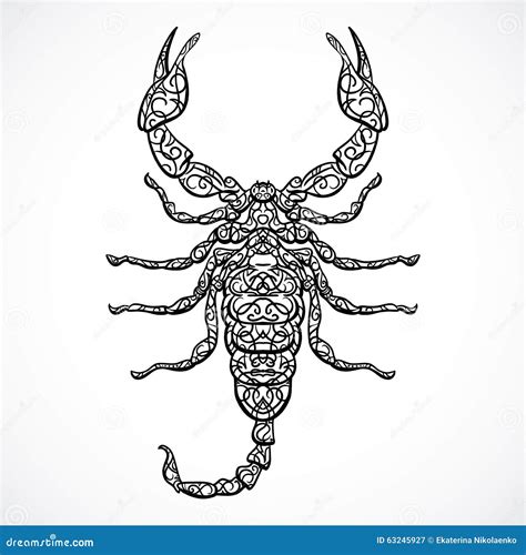 Ornate Scorpio Vintage Black And White Zodiac Sign Vector Hand Drawn