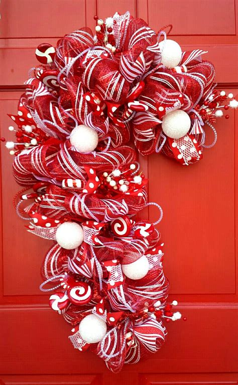 Deco Mesh Candy Cane Wreath Red And White Deco Mesh Adorned With