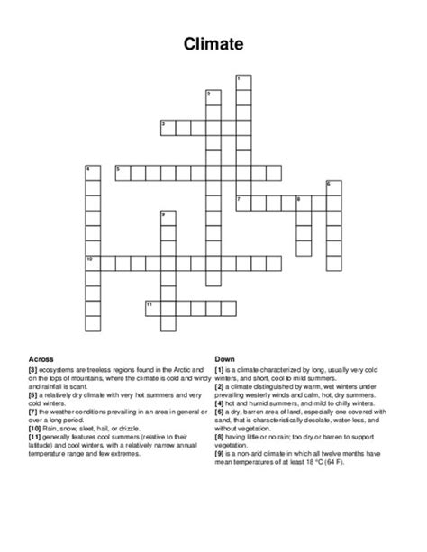 Atmosphere Weather Climate Crossword Puzzle