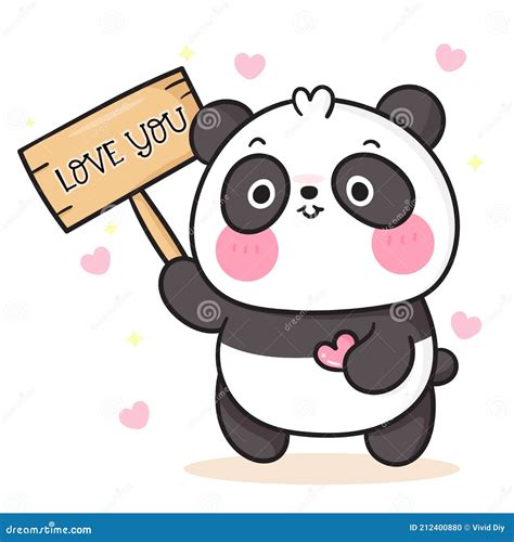 Cute Panda Bear Cartoon Holding Love You Label Stock Vector