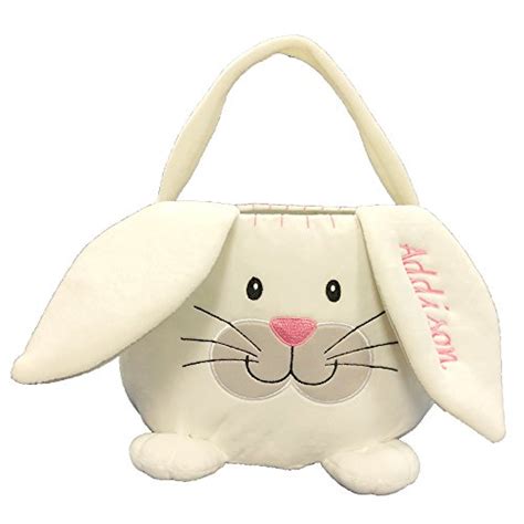 Giftsforyounow Embroidered Plush White Bunny Personalized Easter Basket