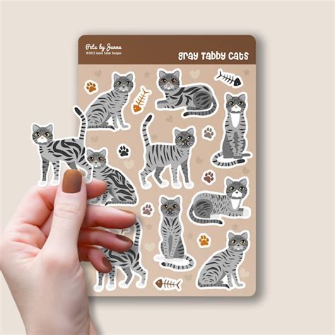 Grey Tabby Cat Stickers Etsy