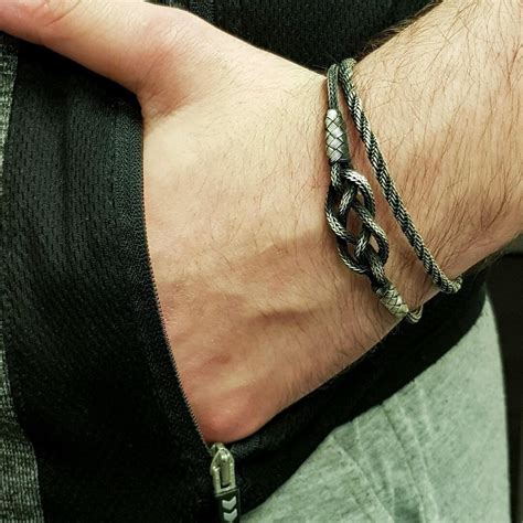 Knot Bracelet For Men Sterling Silver Kinitted Bracelet Oxidized