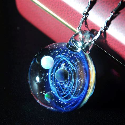 Planet Glass Pendant Space Galaxy Necklace Blue Sky 24mm Estrellas