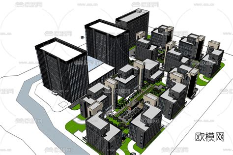 现代高层住宅规划免费su模型下载id10507963sketchup模型下载 欧模网