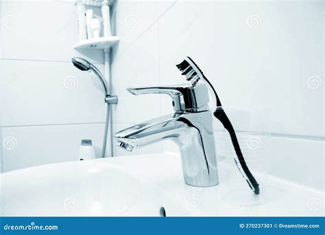 Toothbrush On The Sink In The Bathroom Stock Image Image Of Towel