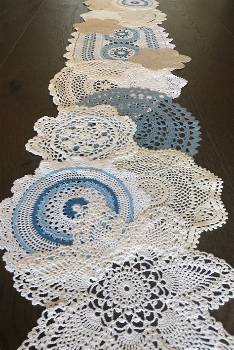 Vintage Doily Table Runner Blue Doilies One Of A Kind Etsy Australia