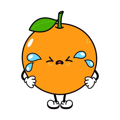 Cute Funny Crying Sad Orange Fruit Character Vector Hand Drawn