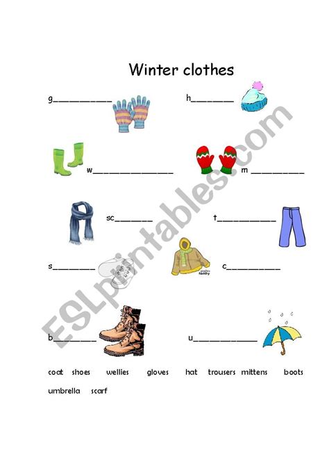 Winter Clothes ESL Worksheet By Kikiva