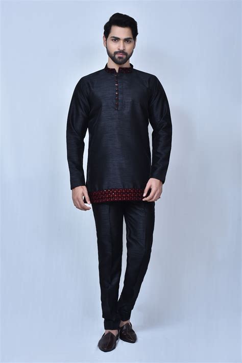 Buy Khwaab By Sanjana Lakhani Black Art Silk Collar Embroidered Kurta