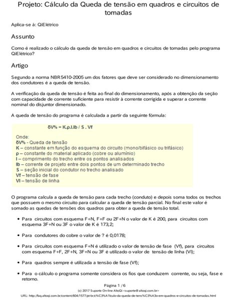 C Lculo Da Queda De Tens O Em Quadros E Circuitos De