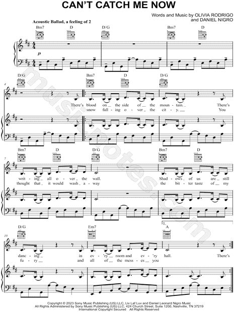 Olivia Rodrigo Cant Catch Me Now Sheet Music In B Minor