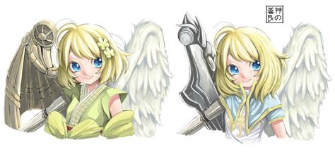 Eudetenis Cassie Acerailgun Original 1girl Ahoge Angel Angel Wings Asymmetrical Wings