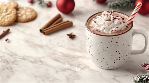 A Cute Mug Of Hot Cocoa With Whipped Cream With Space On The Side For Text Stock Illustration