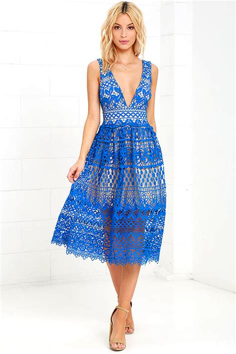 Cute Lace Dress Blue Dress Midi Dress 6900 Lulus