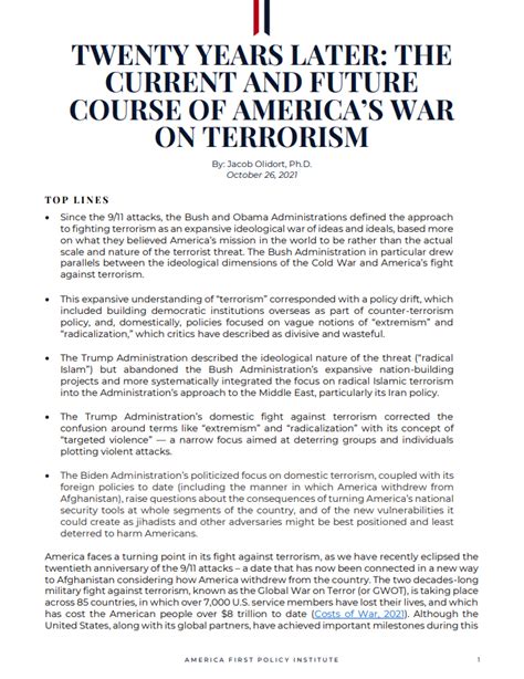 Twenty Years Later The Current And Future Course Of Americas War On Terrorism Issues