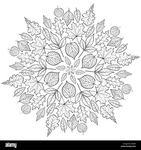 Mandala D Automne Avec Les Feuilles D Automne Sur Fond Blanc Coloriage