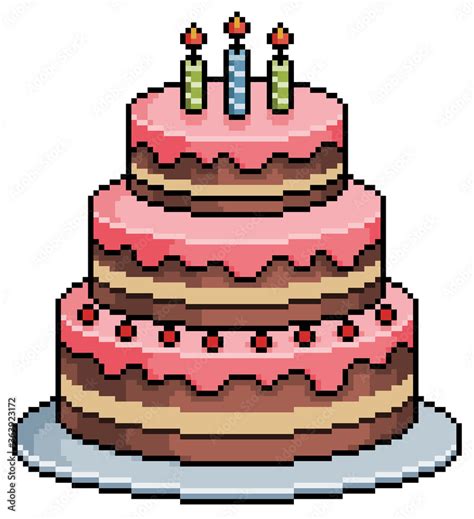 Pixel art birthday cake. 8bit game item on white background Stock ...