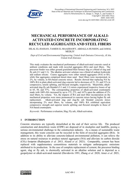 Pdf Mechanical Performance Of Alkali Activated Concrete Incorporating